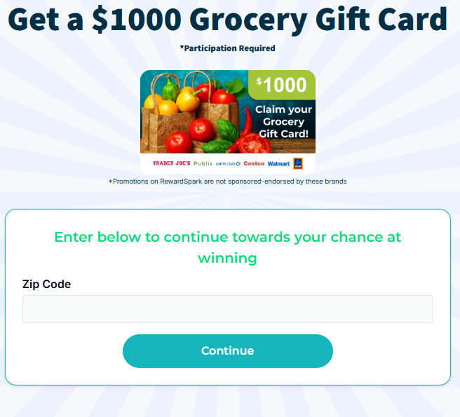 Enter for a $1000 Grocery Card Now – (US) United States