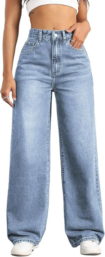 Straight Leg Jeans for Women |High Waisted Wide Leg Loose Stretchy | Boyfriend Denim Pants | Baggy Jeans for Women