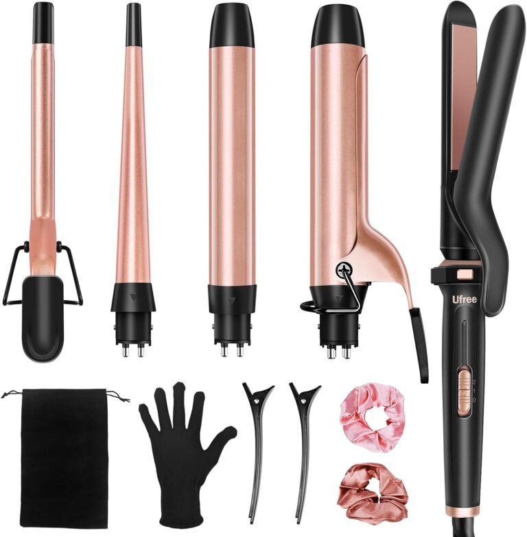 Ufree 5 in 1 Curling Iron with Interchangeable Ceramic Barrels (0.35″-1.25″) | Curling Wand Set with Flat Iron Hair Straightener | Instant Heat Up